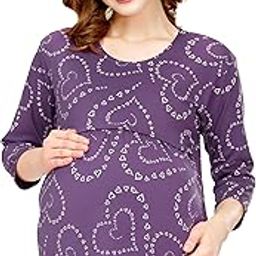 Women's Cotton Maternity Top Heart Printed Feeding Regular Fit T-Shirt 5815-image-29