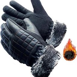 Alexvyan 1 Pair Black -20℉ Snow and Windproof Thermal Soft Leather Warm Winter Check Gloves (Fur/Fleece Inside) Protective Warm Hand Riding Cycling,Byke,Bike,Motorcycle,Scooty for Women,Girls,Ladeish-image-33
