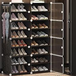 AYSIS Shelf Shoe Rack Box Plastic Shoe Rack for Home Plastic Shelves, Plastic Home Shoes Storage, PP Plastic Cabinets with Metal Door Frame, Chappal Slipper Shoe Stand (Black, 16-SHELF-8-DOOR)-image-19