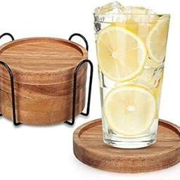 Hira Wood Art Wooden Coasters for Cups Set of 4 - Round Coasters for Tea, Coffee & Dining Table with Metal Holder-image-2