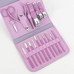 Optnkart Women Luxurious Leather Folding Portable Manicure Pedicure Set Nail Clippers Professional Personal Care Tool Kit Professional Travel Grooming Set for Girls-image-98