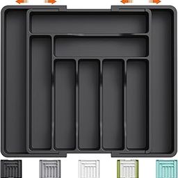 Lifewit Silverware Drawer Organizer, Expandable Utensil Organizer for Kitchen Drawers, Adjustable Cutlery and Flatware Tray, Plastic Spoons Forks Knives Holder Storage Dividers, Large, Black-11