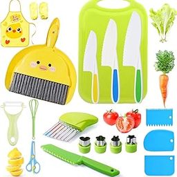 HASTHIP® 20Pcs Kitchen Set for Kids Kitchen Cooking Set for Kitchen with Plastic Fruit Cutters, Cutting Board, Cookie Cutter Molds, Fruit Peeler, Child-Friendly Culinary Tools Fine Motor Skill-image-77