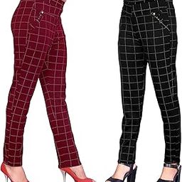 Women's Check Pants (Jegging Style) Formals/Casual Stretchable - 26-32 Inch Waist - Pack of 2-picture-7