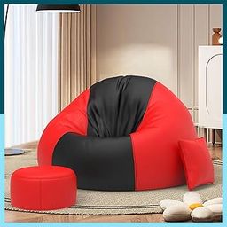 Biggie Bean Bag with Beans Filled XXXL Bean Bag Sofa with Free Cushion and Footrest - Official : ColorFlex Lounge Combo (Matching Color : Regular, Black Red)-image-17