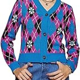 Blue Geometric Front Open Wool Cardigan-image-15