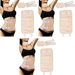 HANNEA® 4 Pack Castor Oil Pack Wrap Reusable Organic Kit Chests Waist Neck for Liver Detox with Adjustable Elastic Strap Anti Leak Khaki 3PCS-40