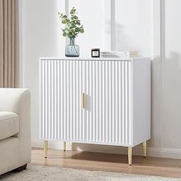 GCA1 WOODZONE Wooden Sideboard Cabinet for Living Room | Side Board with 2 Doors Cabinet Storage for Dining, Drawing and Home Office | HDMR Premium Wood & Iron, Warm White & Golden-image-44