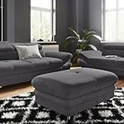 Fabrique Sofa Set For Living Room 5 Seater Elegancy 2+2+1 Sofa Stool Modern Multi-Angle Adjustable Headrest and Hand Rest - 4 Year Warranty Premium Comfortable Suede Fabric Dark Grey 5 Seater Sofa Set-image-75