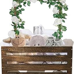 Baby Shower Wooden Crate Closet With Handle - Large Storage Basket for Newborn Gifts, Hamper for Boys and Girls - Pregnancy Gift for New Parents (Brown)-image-17