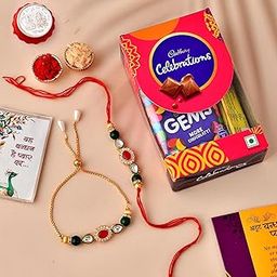 CraftVatika Rakhi For Brother and Bhabhi Gift Hamper | Pooja Coin | Premium Rakhi Combo Set 2 With Chocoloaces | Kundan Rakhi For Bhai Bhabhi Bhaiya With Chocolate-image-71