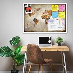ArtzFolio Photo of Grunge Map of The World Printed Bulletin Board Notice Pin Board Soft Board | White Frame 23.6 X 16Inch-picture-26