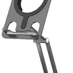TECPHILE M02 Multifunctional Metal Mobile Tabletop Stand Holder, Compatibile with All Tablet & Phones 5-12.9-inch, 360° Rotatable, Portable Height Adjustable & Foldable, Anti-Skid Design (Grey)-image-7