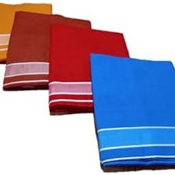 White Border Dhoti for men cotton, kerala traditional color mundu Solid Men Dhoti || Combo Pack 4 || Yellow || Kavi || Red || Blue Color Lungies-picture-44
