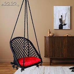Patiofy D Shape Swing Chair/Swing for Adults & Kids/Swing for Balcony/Swing Chair for Adults for Home/Jhula for Adults/Jhoola/Swing for Indoor/Includes Hanging Kit and Red Sitting Cushion -Black-image-33