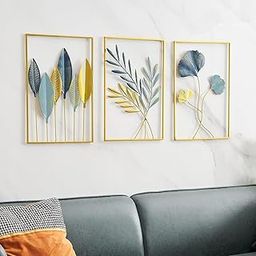 PulGos Gold Leaf Wall Decor Modern Wall Art Home Decor, Set of 3 Metal Wall Hanging Decoration for Living Room Office Bedroom Hotel-image-109