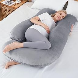 Sasttie Pregnancy Pillows for Sleeping, U Shaped Full Body Pillow for Side Sleepers, Maternity Pillow for Pregnant Women Pregnancy Must Haves, Pregnant Pillow with Removable Velvet Cover, Cold Grey-11