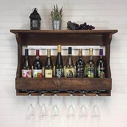 BROLET Sheesham Wood Jorden Wooden Wall Hanging Design Bar | Bar Cabinets for Home | Mini Bar for Home | Solid Wood Make Wine Storage Cabinet with Glass Hanging Space-Walnut Finish-31