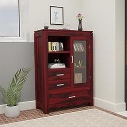 SHUBHANKAR ART Wood Book Shelf for Home Library || Wooden Book Shelf Cabinet with Glass Door Drawer Storage || Home Furniture Kitchen Cabinet Crockery Unit || Bookcase,Mahogany Finish-image-62