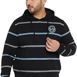 AUSTIVO Men's Black Full Sleeve Striper Hooded Plus Size Sweatshirt-image-46