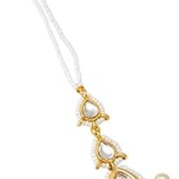 Elegant Women's Brass Kundan,pearl Jewelry Lightweight and Durable Design 1 Mangtikka Wear Weddings and Festive Occasions (MGT6257_white)-image-82