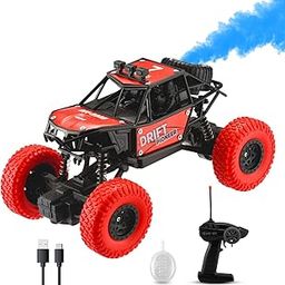 Gooyo GY-45 Rechargeable RC 4x4 Off-Road Rock Crawler with Spray Feature Toy | Best Gift for Kids | Smooth & Safe |Red| Power Source: Lithium Battery in Car (Included) | High Speed Monster RC Car-0