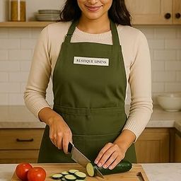 RUSTIQUE LINENS Kitchen Apron – 100% Cotton, Adjustable Neck strap, Large Pocket – Unisex Apron for Men & Women – Cooking, Baking, BBQ, Gardening – Solid Colours, Striped and Checkered Patterns-picture-10