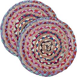 Kuber Industries Handmade Round Braided Carpet Rug|Organic Natural Jute Placemats for Bedroom,Living Room,Dining Room,37x37 cm,Pack of 2 (Multicolor)-24