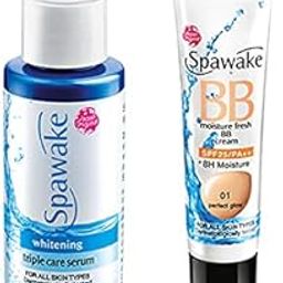 Spawake Face Serum Whitening Triple Care with Vitamin C for Smooth and Bright Skin 45ml + Moisture Fresh BB Cream #01 15ml, Combo Pack-26