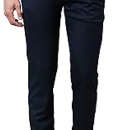 Men's Solid Pattern Slim Fit Polyester Blend Flat Front Formal Trouser-image-74