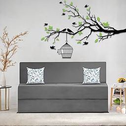BRAXTON Judhit 2 Seater Sofa Cum Bed with 2 Cushions for Living Room (Dark Grey Fabric) Premium Fabric Sofa 4x6 Feet-image-81