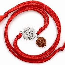Pure 925 Sterling Silver Ganesha Coin With Rudraksha Rakhi Set With Roli Chawal And Rakshabandhan Greeting Card For Brother/Boys/Men/Unisex-77