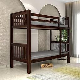 Kunjal Furniture Premium Solid Sheesham Wood Double Bunk Bed with 2-Drawer Storage – Kids Bed with Ladder and Guardrails (Natural Finish) (Walnut, Single Without Storage)-image-46