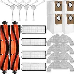 Replacement Parts Kit For Dreametech D10 Plus Robot Vacuum Cleaner RLS3D Accessories, 2 Main Roller Brush, 4 Side Brush, 4 Hepa Filter, 4 Mop Pad, 4 Dust Bags (18Pcs)-25