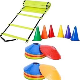 Fitfix® Track and Field Sports Training Football Super Speed Agility Ladder 6 Meter,Sports 6 Inch Cone Marker Pack 06 Pcs, Soccer Cones Training, Football, Field Cone Markers (Pack of 10)-1
