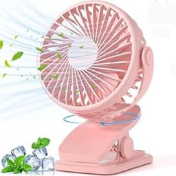 One94Store Mini Clip Fan – 110mm USB Rechargeable, 3-Speed, Silent Operation, 360° Rotatable, 1200mAh Battery with 3-Hour Backup, Energy-Efficient Table Fan for Home, Office, Travel & Stroller (Pink)-13