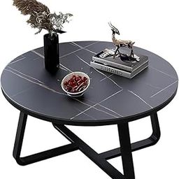 Woodilla Modern Round Coffee Table with Faux Marble Pattern Top, Sofa Side Table, Iron Tables for Living Room, Centre Tables, Tea Tables, Farmhouse, Office Table - Black-6