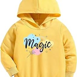 KiddieKisses Kids Winter Hoodie – Yellow Cotton Fleece Hooded Sweatshirt for Girls with Magical Print Design, 2 to 8 Years-image-15