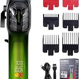 SOLIMPIA HT-6037 Hair Clippers for Men Professional Cordless Hair Trimmer Beard Trimmer 6 Guide Combs Sharp Stainless-Steel Blade Powerful 7000 RPM Motor 2000mAh Battery LED display 240 mins, Green-19