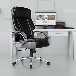ROSE® SpaceX Leatherette Office Chair | 3-Years Warranty Included | High Back Executive Boss Chair with Cushioned Seat | Heavy Duty Metal Base (Black & Grey)-image-1