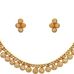 Jewellery for Less Traditional Ethnic One Gram Gold Plated Necklace Set With Earrings for Women & Girls.,Valentine-16