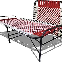 ARTEMIST Folding Picnic Cot Bed Portable Single Size Metal 6 Leg Foldable Metal cot with Smart Durable Virgin Niwar and Space Saving Unique Design 3'X6' (Red-White)-image-15