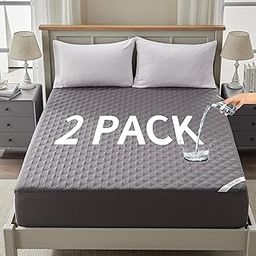 Waterproof Mattress Protector Queen Size, Mattress Pad Fitted with Deep Pocket 8"-18" Depth, Soft & Breathable Mattress Topper Cover for Dorm,Home, Hotel (Gray 2 Pack)-image-46