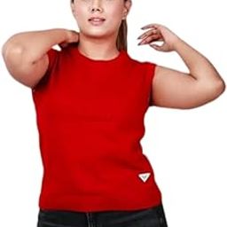 Pure Knits Women and Girls Trendy Sleeveless Crop Top for Women Formal, Casual, Date, Outing, Party Top-Red-image-8