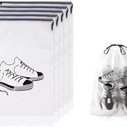 Pack of 5 Shoe Bag Covers | Travel and Storage Drawstring Bags for Shoes, Socks | Space-Saving Travel Organizer | Waterproof-9