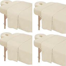 FUNLIYING 4 Sets Premium Microfiber Massage Table Sheets Set 3 Piece Set Includes Massage Table Cover Fitted Sheet and Fitted Face Rest Cover, Beige-image-91