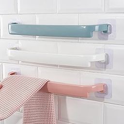 MEZON No Drill Needed Plastic Towel Holder Wall Mounted Rack Shelf Self-Adhesive Cloth Hanging Hanger Bathroom Tool Rack (Random Color) (3)-image-56