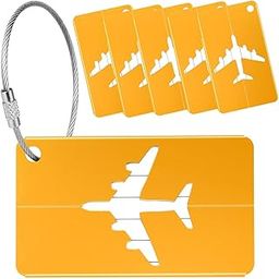 Luggage Tags, 6 Pack Aluminium Alloy Suitcase Tags, 6 Pcs Travel Labels Set with Steel Loop and ID for Luggage. (Yellow)-23