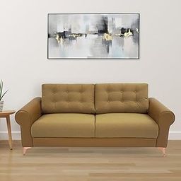 Nilkamal Rippon 3-Seater Sofa | Plush Fabric and Leatherette Upholstery | Rose Gold Legs| 1 Year Warranty |Brown-picture-17