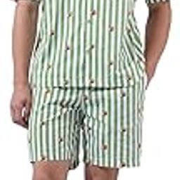 Men Relaxed Fit Vertical Striped Shirt and Boxer Co-ord Set (Green_XL)-image-51